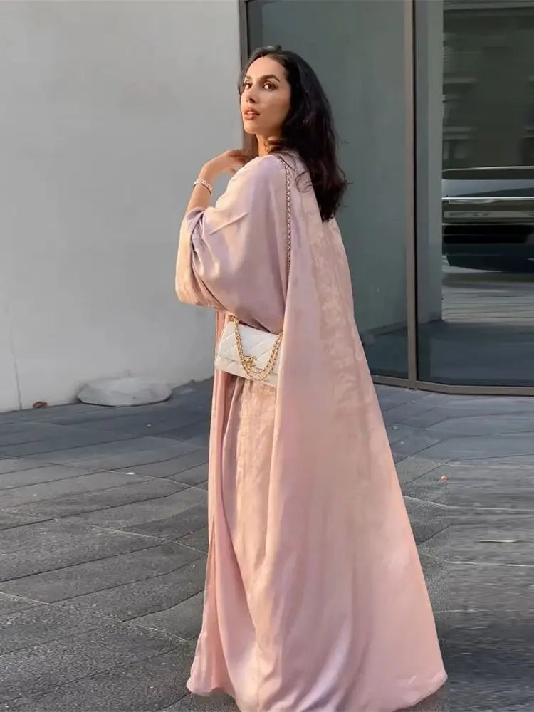 Ramadan Shiny Satin Open Kimono Abaya Dubai Luxury 2025 Muslim Kaftan Dress Abayas For Women Islam Clothing Robe Femme Musulmane