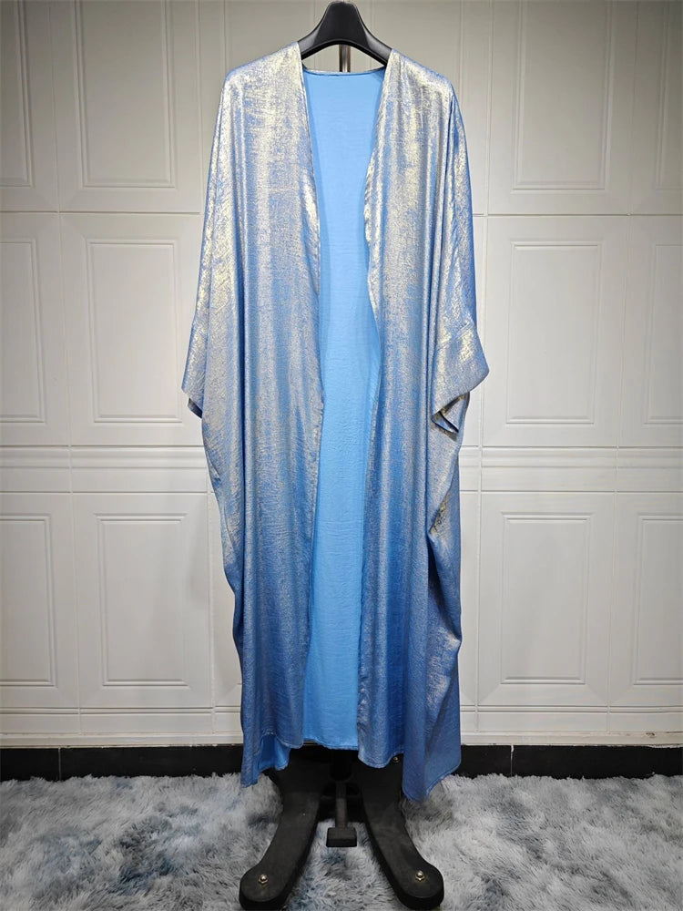 Ramadan Shiny Satin Open Kimono Abaya Dubai Luxury 2025 Muslim Kaftan Dress Abayas For Women Islam Clothing Robe Femme Musulmane