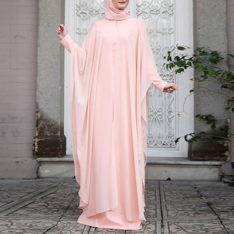 ZANZEA Women Chiffon Abaya Eid Mubarek Muslim Dresses Robe Long Sleeve Hijab Vestidos Fashion Abayas For Women Isamic Clothing
