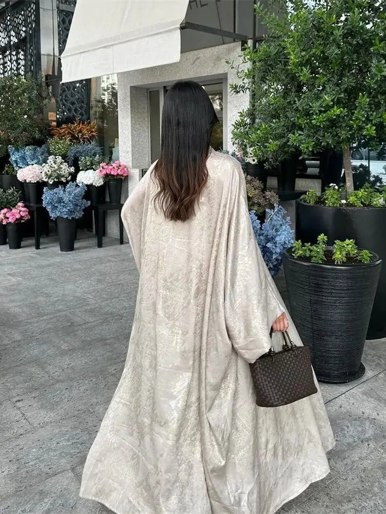 Ramadan Shiny Satin Open Kimono Abaya Dubai Luxury 2025 Muslim Kaftan Dress Abayas For Women Islam Clothing Robe Femme Musulmane