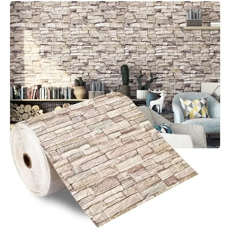 3D Brick Pattern Wall Panels Wallpaper 70cm*1/2/5/10m DIY Waterproof for Living Room Bedroom Kitchen Background Wall Decoration