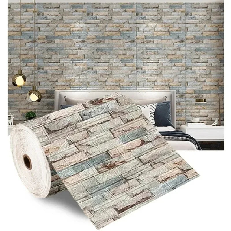 3D Brick Pattern Wall Panels Wallpaper 70cm*1/2/5/10m DIY Waterproof for Living Room Bedroom Kitchen Background Wall Decoration