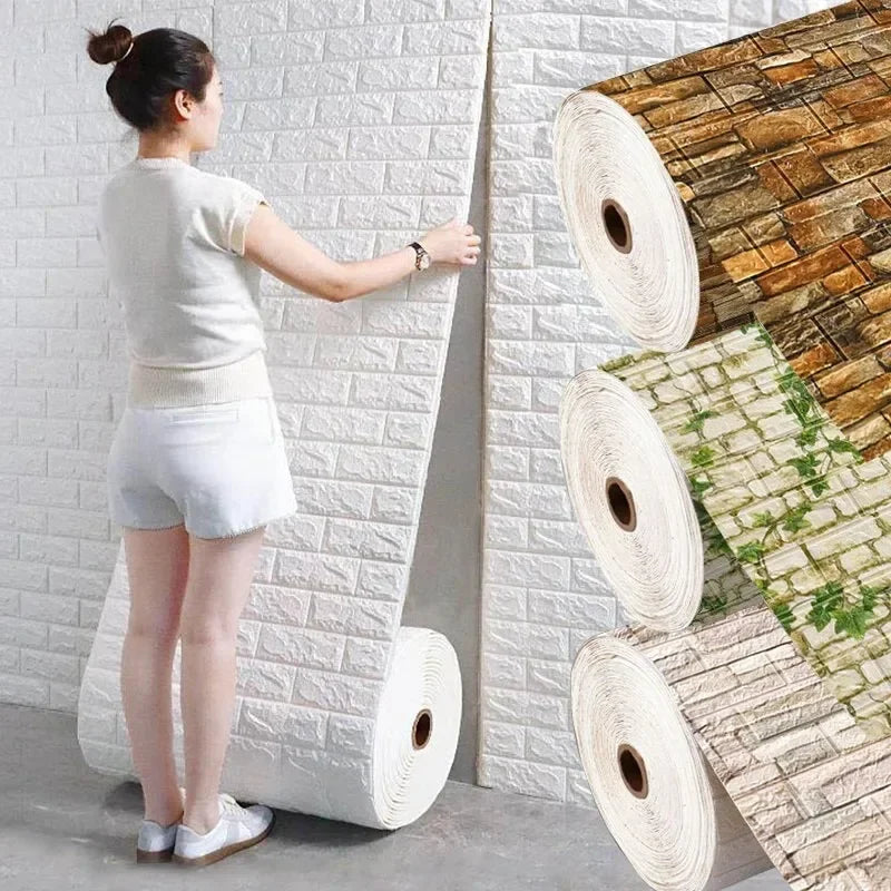 3D Brick Pattern Wall Panels Wallpaper 70cm*1/2/5/10m DIY Waterproof for Living Room Bedroom Kitchen Background Wall Decoration