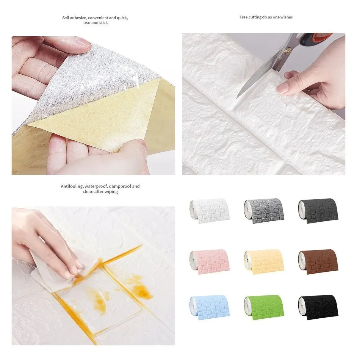3D Brick Pattern Wall Panels Wallpaper 70cm*1/2/5/10m DIY Waterproof for Living Room Bedroom Kitchen Background Wall Decoration
