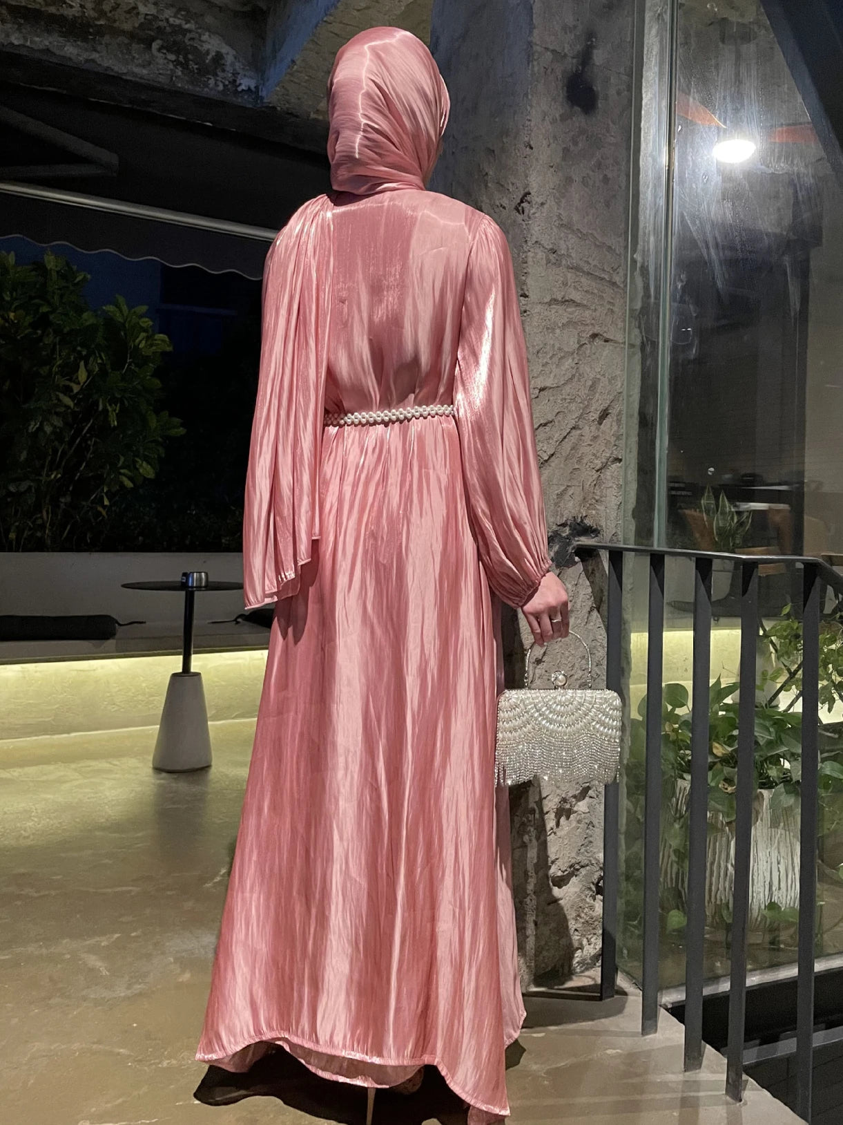 Women Eid Muslim Abaya 3 Piece Set with Scarf Lantern Sleeve Gorgeous Party Dress Pearls Belt Long Robe Abayas Kaftan Vestidos