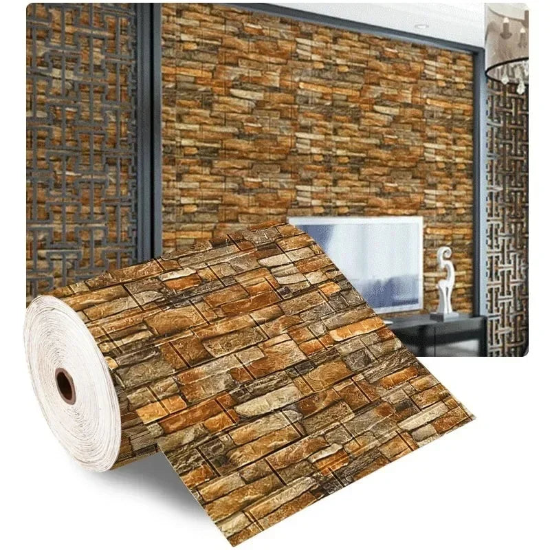 3D Brick Pattern Wall Panels Wallpaper 70cm*1/2/5/10m DIY Waterproof for Living Room Bedroom Kitchen Background Wall Decoration