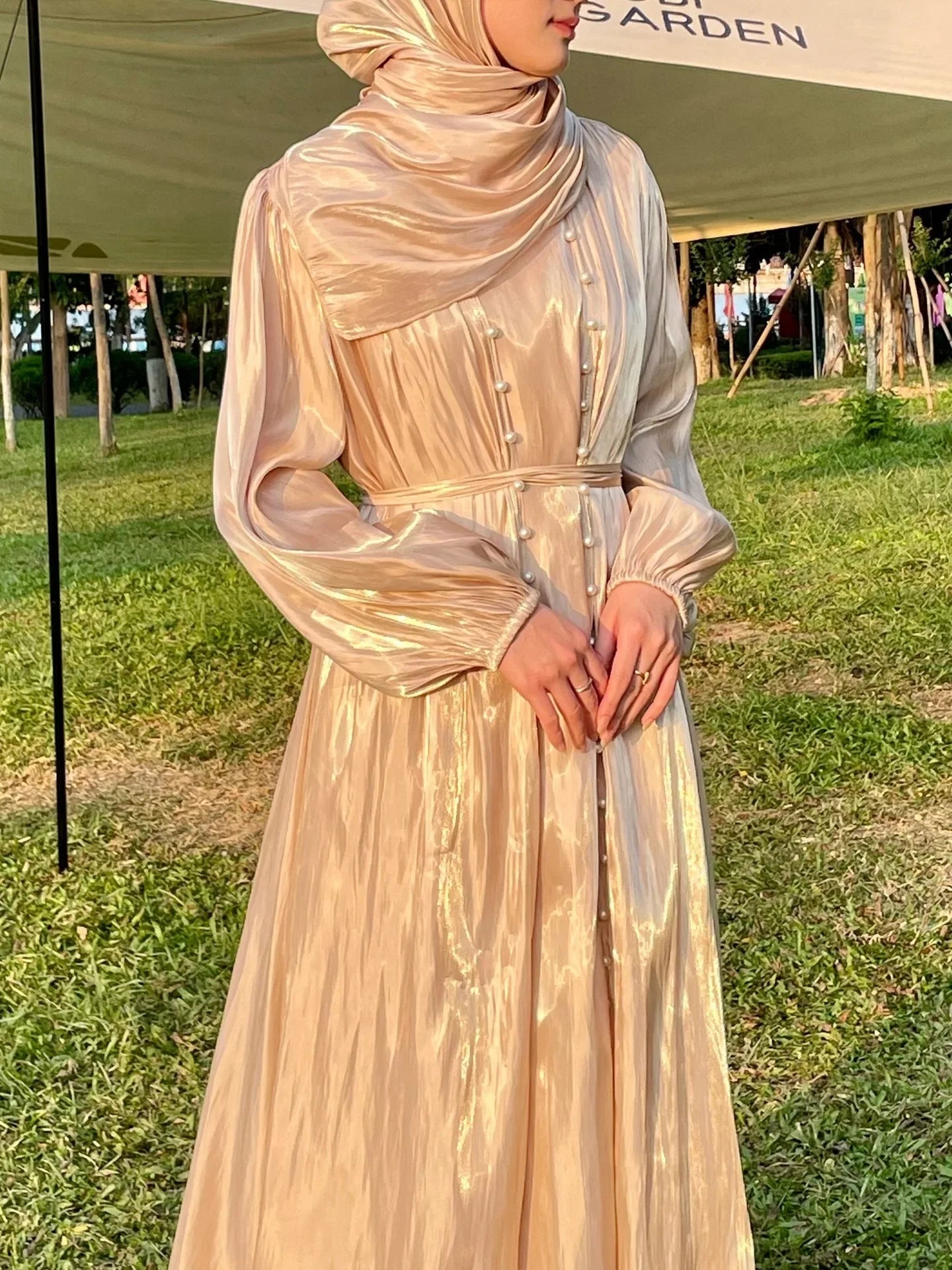 Women Eid Muslim Abaya 3 Piece Set with Scarf Lantern Sleeve Gorgeous Party Dress Pearls Belt Long Robe Abayas Kaftan Vestidos