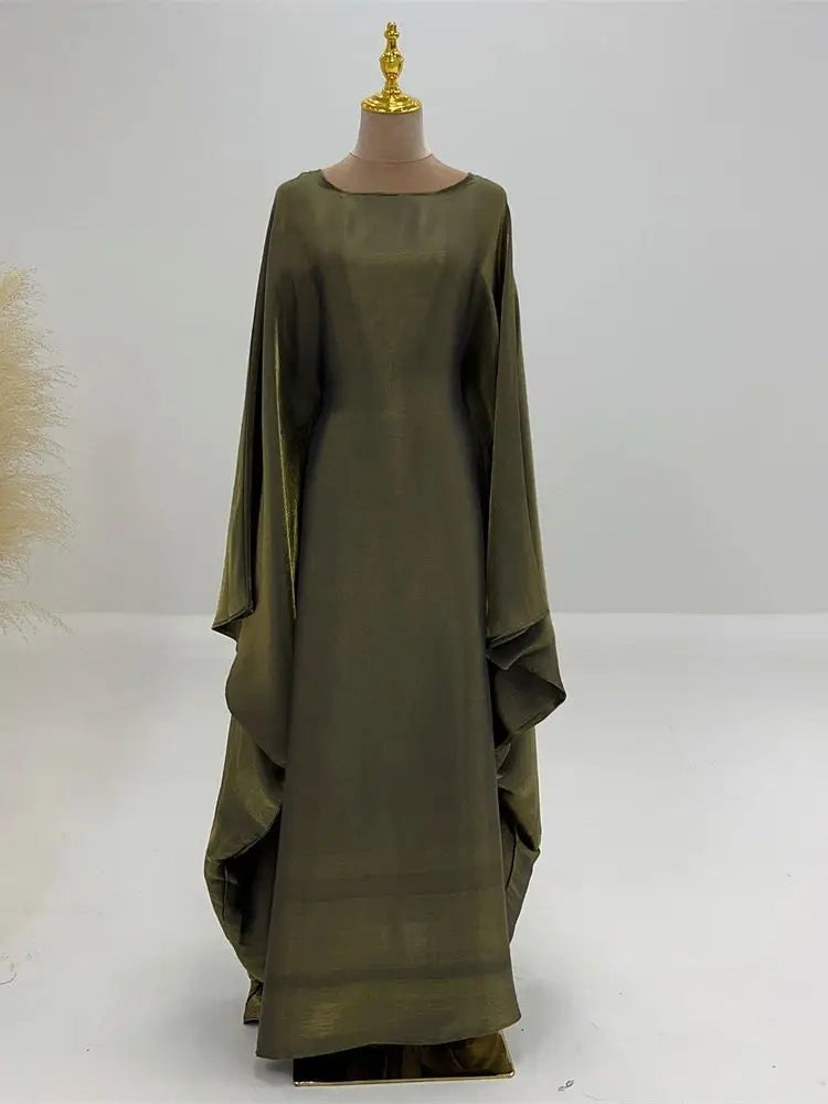 Ramadan Satin Abaya Islam Muslim Summer Batwing Sleeve Maxi Dress Kebaya Abayas For Women Kaftan Robe Musulmane Femme Vestidos