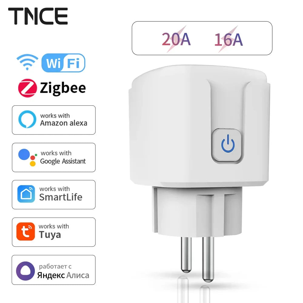 TNCE Tuya Smart Home Socket WiFi/Zigbee 16/20A EU Plug Outlet Remote Control Timer Power Monitor Support Voice Google Home Alexa