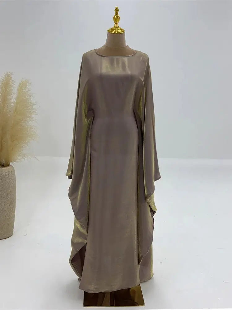 Ramadan Satin Abaya Islam Muslim Summer Batwing Sleeve Maxi Dress Kebaya Abayas For Women Kaftan Robe Musulmane Femme Vestidos