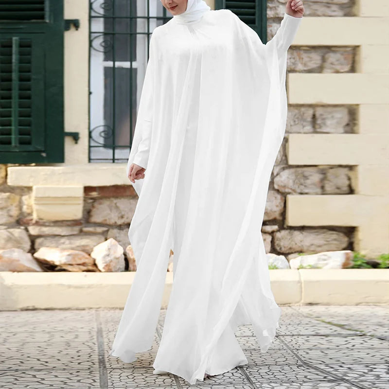 ZANZEA Women Chiffon Abaya Eid Mubarek Muslim Dresses Robe Long Sleeve Hijab Vestidos Fashion Abayas For Women Isamic Clothing