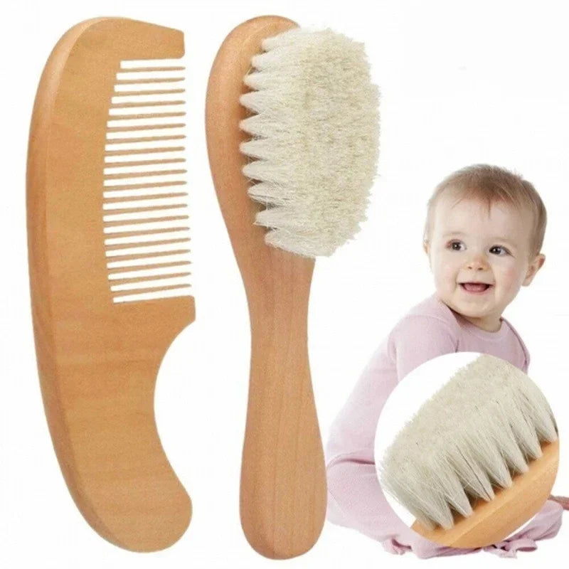 Newborn Baby Wool Wood Brush Comb Head Massage Tool Portable Baby Comb Bath Brush Comb，Special for Real Hair Wigs