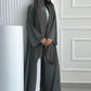Ramadan Eid Women Gray Black Dubai Khimar Abaya Islam Muslim Kimono Hijab Dress Set Kebaya Kaftan Djellaba Robe Femme Musulmane
