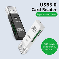 2-in-1 Multi-Functional USB 3.0/2.0 Card Reader - Supports TF+SD Cards for Computer/Tablet/Camera/Laptop/Car