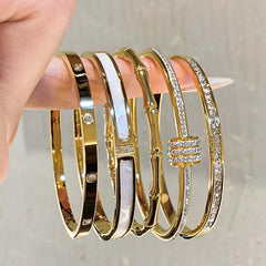 1PC Titanium Steel Stainless Steel Inlaid Zircon Gold Plated Bracelet, Classic and Simple Style, Suitable for Women's Daily Wear