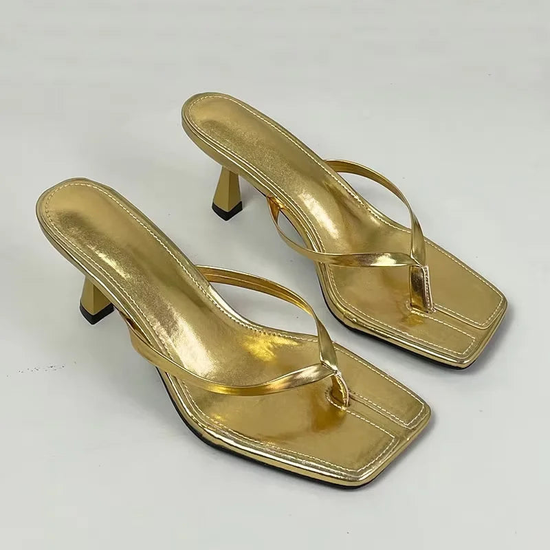 Big Size 43 Ladies Heels Slippers Pumps Shoes Female Casual Footwear Fashion Shallow Women Heeled Sandals Slides Flip flops