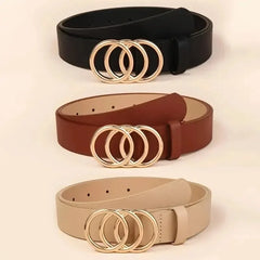 1PC Women's Belt Trend Triple Round Buckle Belt Simple Versatile Youth Belt PU Leather Belt Paired with Jeans Dress Ladies Belts