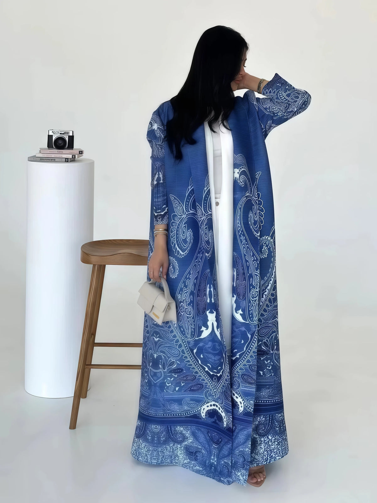 Miyake Pleated Abaya Print Foldable Collar Women's Long Sleeve Robe 2024 New Winter Original Design Fashion Cardigan Coat