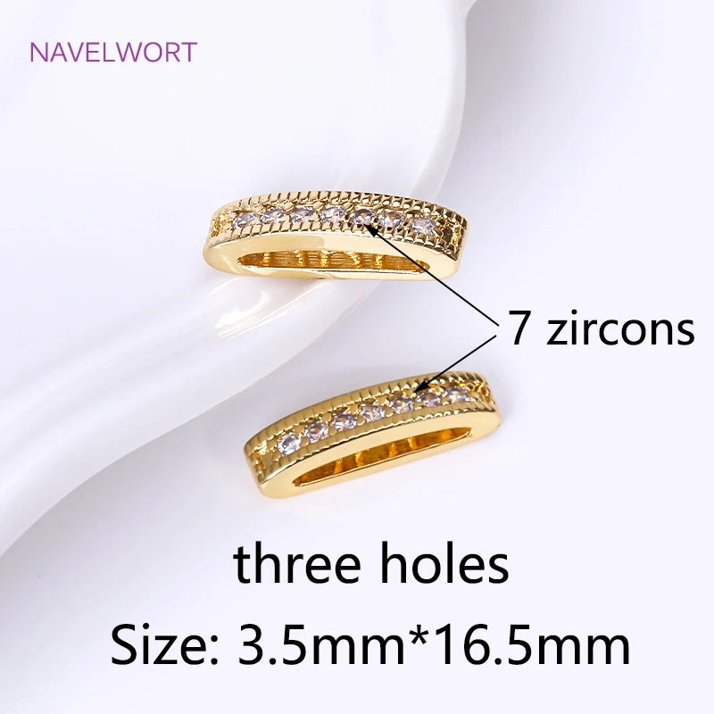 18K Gold Plated 2/3 Holes Pearl Jewelry Spacers Fittings,Beads Separator,Brass Inlaid Zircon Beading Components,DIY Accessories