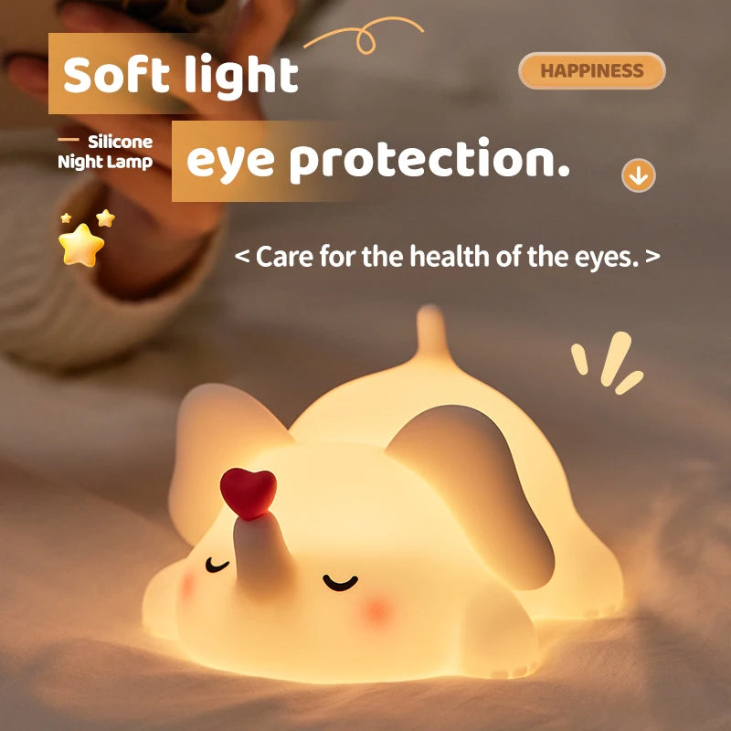 Cute Silicone Squishy Night Lamp Fox Rabbit Dimmable Nursery Nightlight Rechargeable Timing Bedside Table Lamp With Touch Sensor
