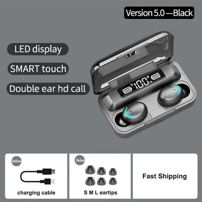 F9 TWS Wireless Earbud Bluetooth Earphone HIFI MUSIC Stereo Headphone With Mic Touch Control Headset For iPhone Xiaomo Samsung