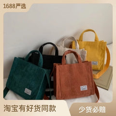 Women Handbag Simple Corduroy Portable Large Capacity HandBag Ins Fashion Trend Small Square Handbag Single Shoulder Bags