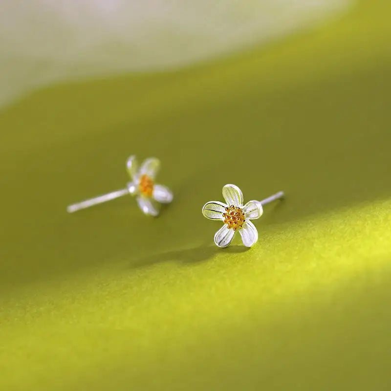 925 Sterling Silver Flower Simple Stud Earrings For Women Luxury Designer Fine Jewelry Accessories