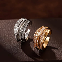 UILZ High Quality Copper Inlaid Zircon Multi-layer Star Opening Ring Women's Plated 18k-Gold Couple Holiday Gift Ring Jewelry