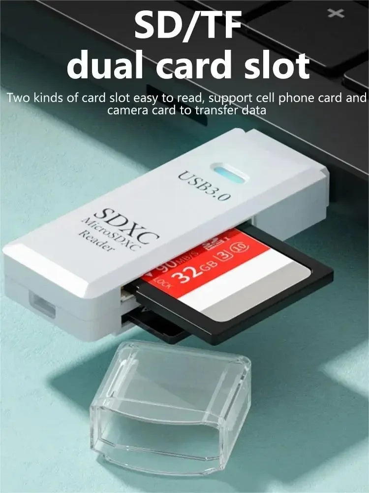 2-in-1 Multi-Functional USB 3.0/2.0 Card Reader - Supports TF+SD Cards for Computer/Tablet/Camera/Laptop/Car