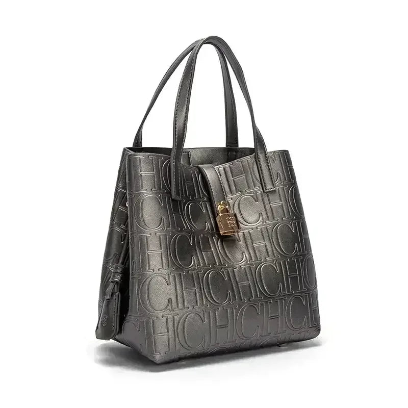 CH Large Capacity Handbag Luxury Brand Temperament Letter Print with Lock Design 2025 Trendy Women's Crossbody Bag