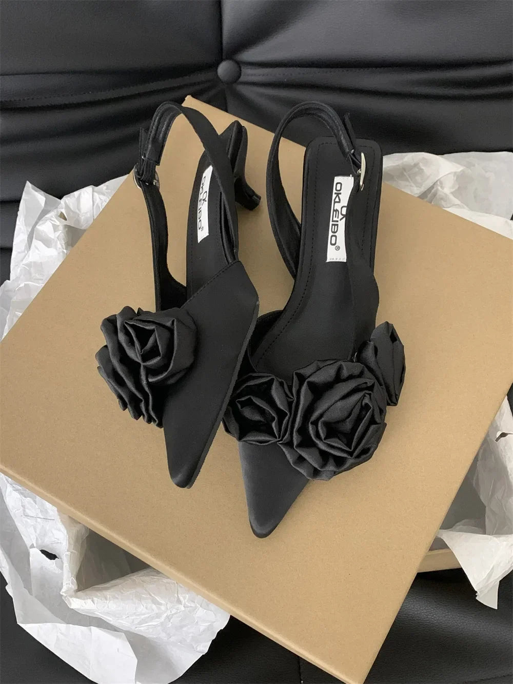 Elegant Woman Sandals High Heeled Sweet Rose Closed Toe Footwear 2024 Summer Slingback Pointed Fashion Dress Ladies Shoes