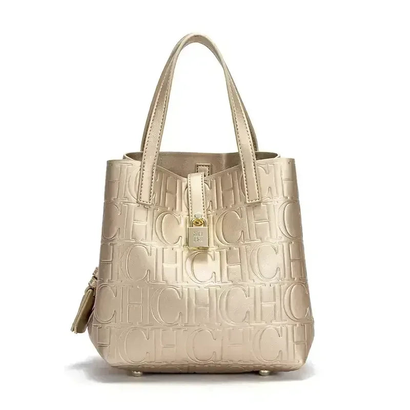 CH Large Capacity Handbag Luxury Brand Temperament Letter Print with Lock Design 2025 Trendy Women's Crossbody Bag