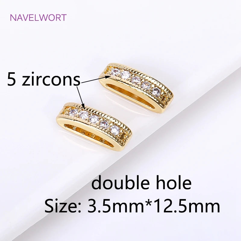 18K Gold Plated 2/3 Holes Pearl Jewelry Spacers Fittings,Beads Separator,Brass Inlaid Zircon Beading Components,DIY Accessories