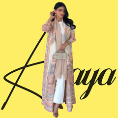 Miyake Pleated Abaya Print Foldable Collar Women's Long Sleeve Robe 2024 New Winter Original Design Fashion Cardigan Coat