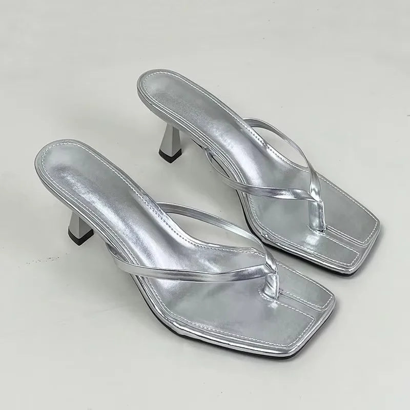 Big Size 43 Ladies Heels Slippers Pumps Shoes Female Casual Footwear Fashion Shallow Women Heeled Sandals Slides Flip flops