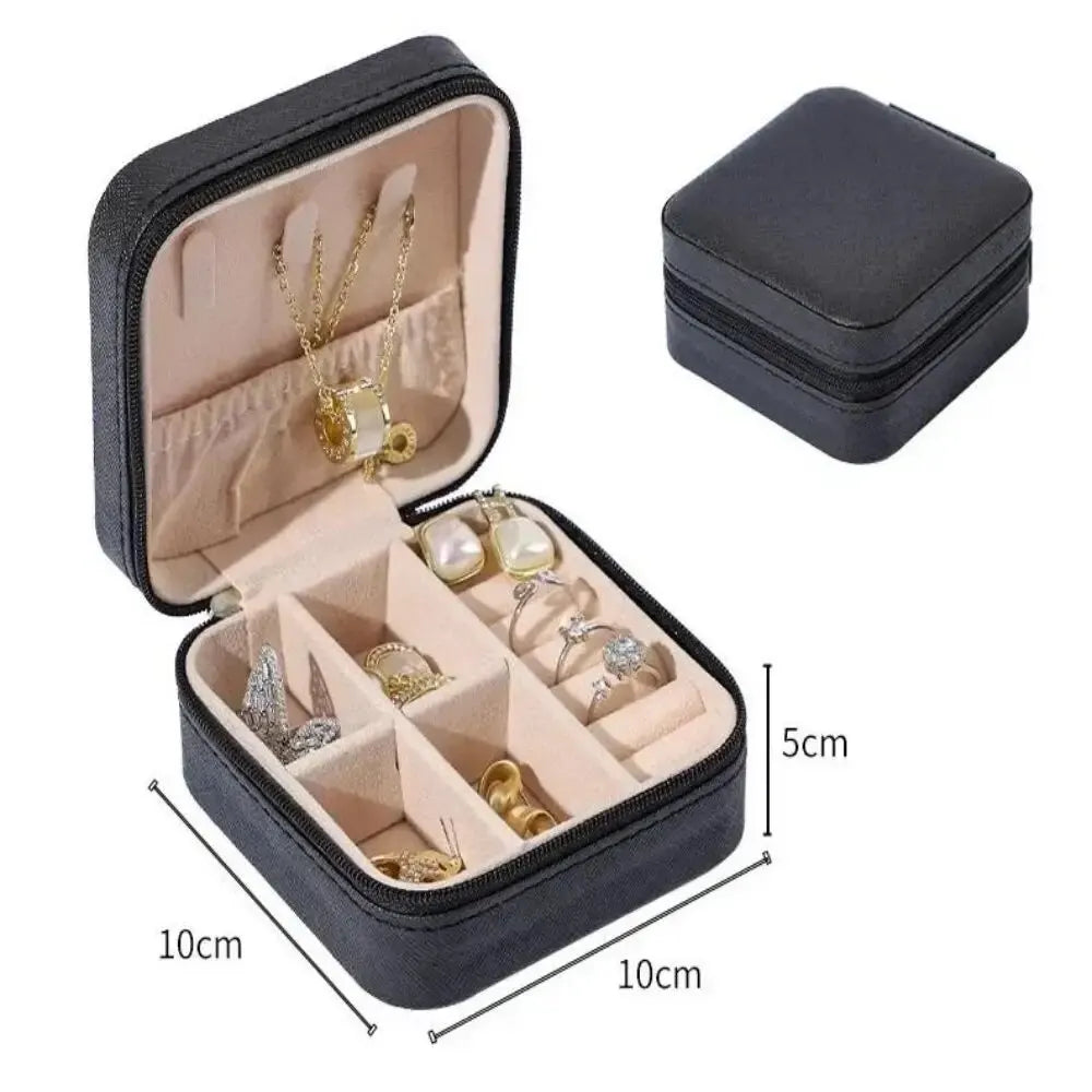 Portable Mini Jewelry Storage Box Travel Organizer Jewelry Case Leather Storage Earrings Necklace Ring Jewelry Organizer Display