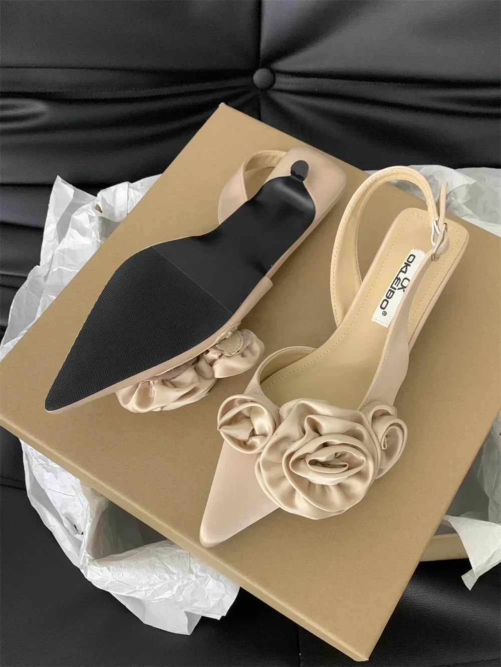 Elegant Woman Sandals High Heeled Sweet Rose Closed Toe Footwear 2024 Summer Slingback Pointed Fashion Dress Ladies Shoes