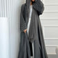 Ramadan Eid Women Gray Black Dubai Khimar Abaya Islam Muslim Kimono Hijab Dress Set Kebaya Kaftan Djellaba Robe Femme Musulmane