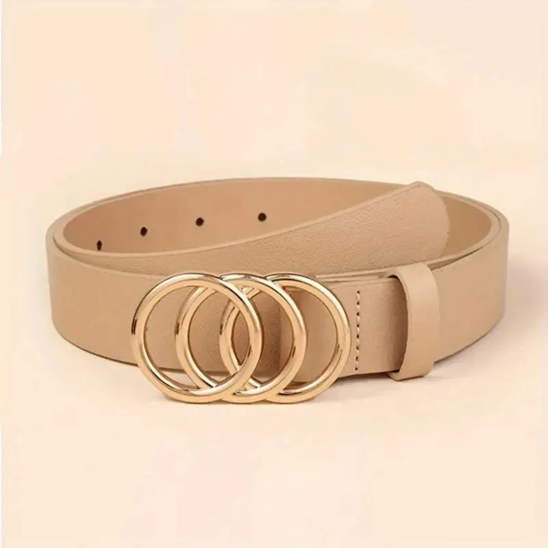 1PC Women's Belt Trend Triple Round Buckle Belt Simple Versatile Youth Belt PU Leather Belt Paired with Jeans Dress Ladies Belts