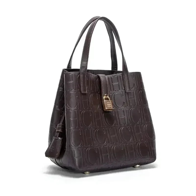 CH Large Capacity Handbag Luxury Brand Temperament Letter Print with Lock Design 2025 Trendy Women's Crossbody Bag