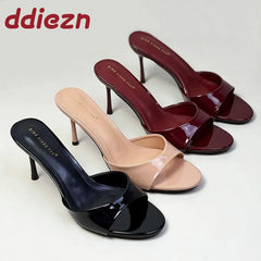 2025 New Slip On Women Stiletto Heels Shoes Luxury Fashion Round Toe Ladies High Heels Pumps Shoes Female Slides Footwear
