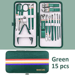 Ouriner 6-18Pcs Portable Manicure Sets Pedicure Kits Bright Black Nail Clipper Set Personal Care Tools Eyebrow Scissors