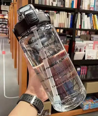 Large Capacity Plastic Straw Portable Sports Straw Water Bottle With Time Marker 2L Large Capacity Cup，Water Jug With Handle