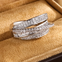 UILZ High Quality Copper Inlaid Zircon Multi-layer Star Opening Ring Women's Plated 18k-Gold Couple Holiday Gift Ring Jewelry