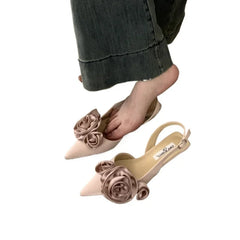 Elegant Woman Sandals High Heeled Sweet Rose Closed Toe Footwear 2024 Summer Slingback Pointed Fashion Dress Ladies Shoes