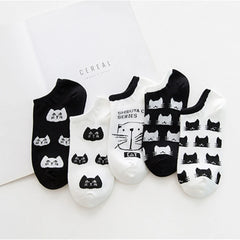 5 Pairs Women Cute Cat Socks Short Ankle Socks Cartoon Animal Kitten Korean Fashion Girls Kawaii Casual Socks Calcetines Mujer