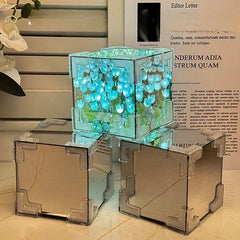 DIY Tulip Mirror Cube Lamp Simulation Flower Bedroom Sleeping Table Lamp Handmade Craft Tulips Mirror Night Light Birthday Gift