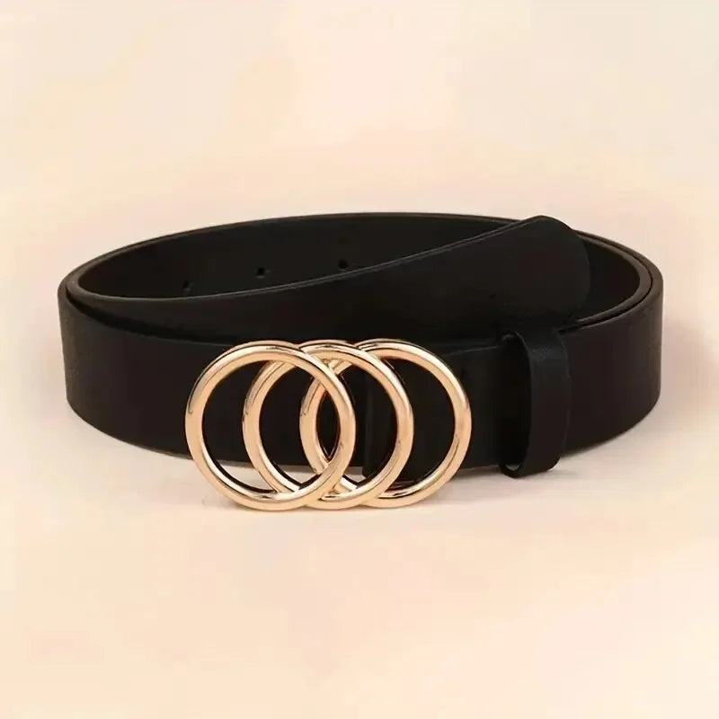 1PC Women's Belt Trend Triple Round Buckle Belt Simple Versatile Youth Belt PU Leather Belt Paired with Jeans Dress Ladies Belts