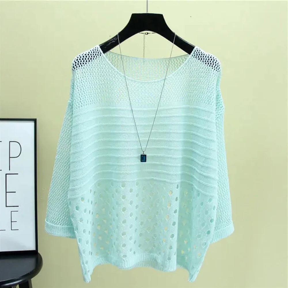 Spring and Summer New Ice Silk Knitted Vest Top Hollow Out Thin Bottoming Sling Streetwear Womens Clothing Shirt