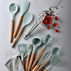 12PCS Food Grade Silicone Kitchen Cookware Utensils Turner Spatula Measuring Spoon Practical Cooking Tool Kitchenware Set